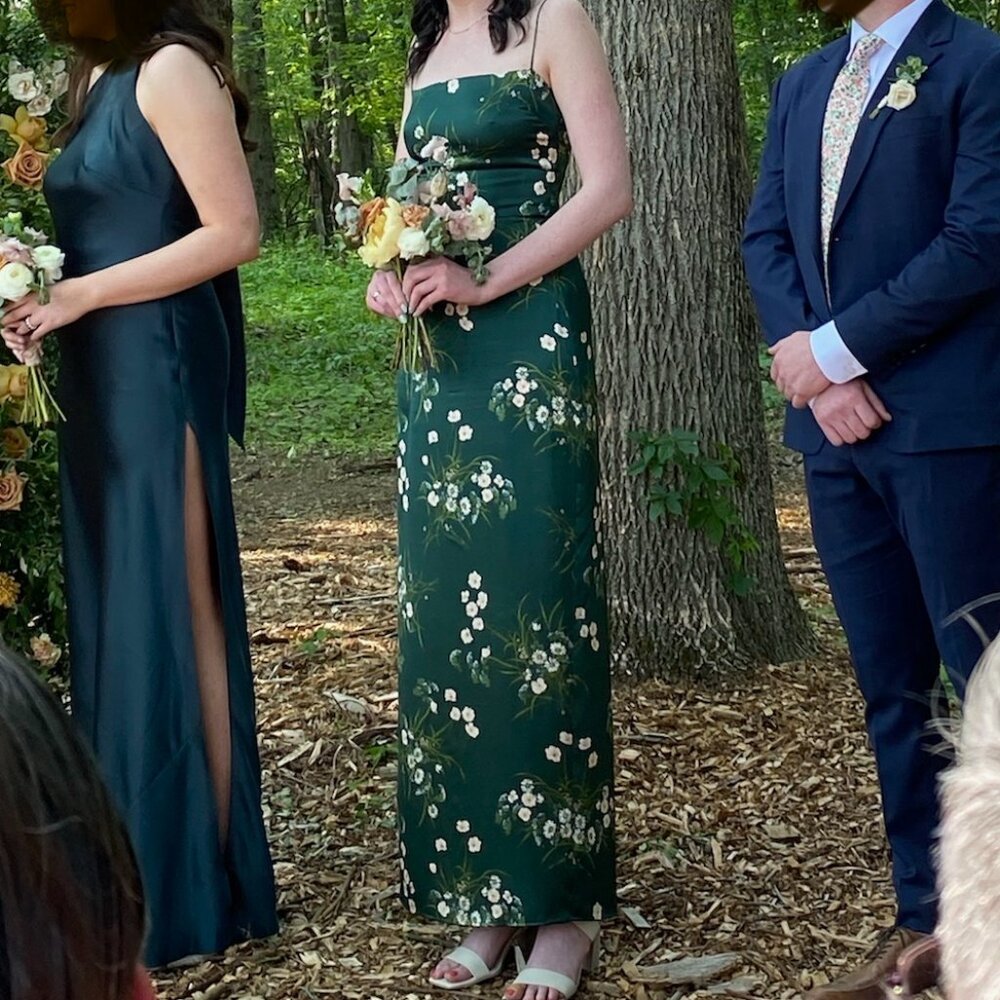 Reformation Frankie Silk Dress | Buena Green Floral Maxi | Size 6 - Picture 4 of 4